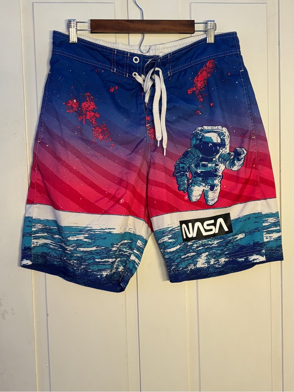 Buzz Aldrin NASA Astronaut Space Galaxy Mesh Lined Swim Trunk Shorts
